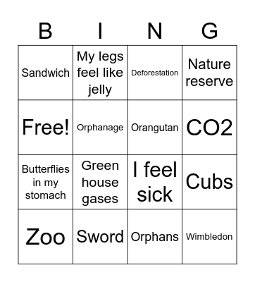 English Vocab Bingo Card