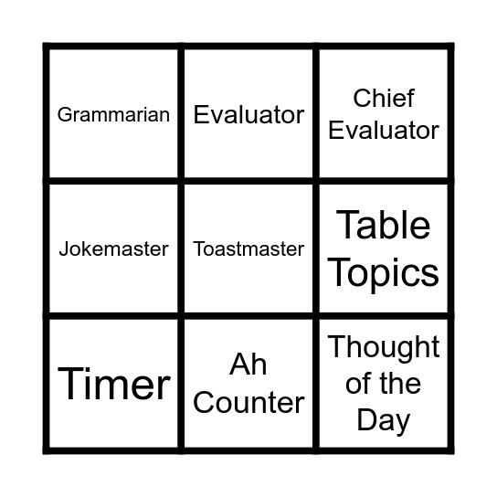 TM Roles Bingo Card