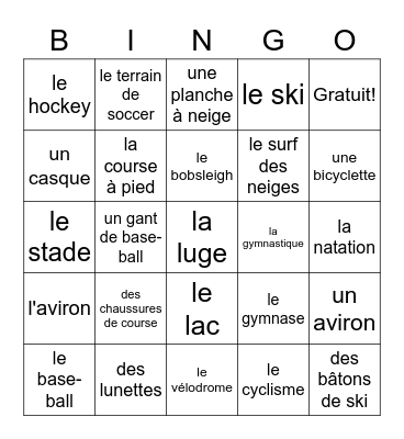 Sports Bingo Card
