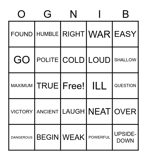 OGNIB: OPPOSITE DAY Bingo Card