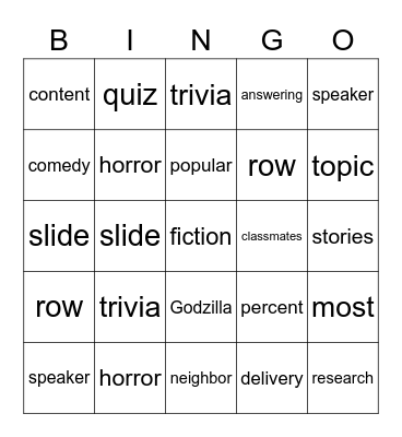 Unit 6 - Research Topic Bingo Card