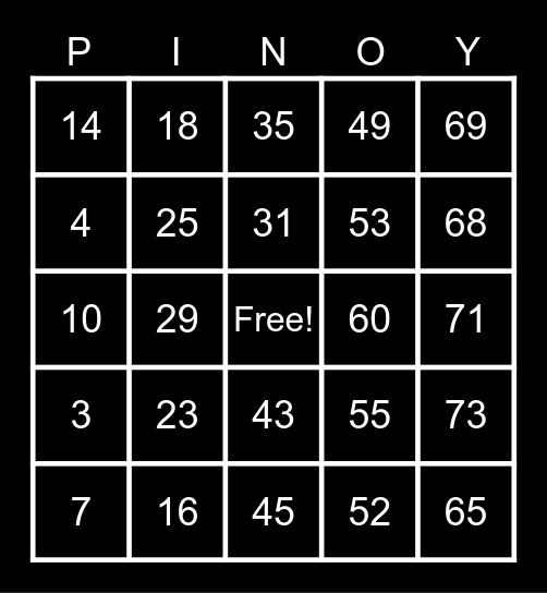 Bingo Pinoy! Bingo Card