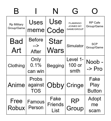 ROBLOX AD BINGO Card