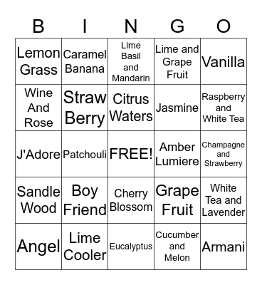 Scent Bingo Card