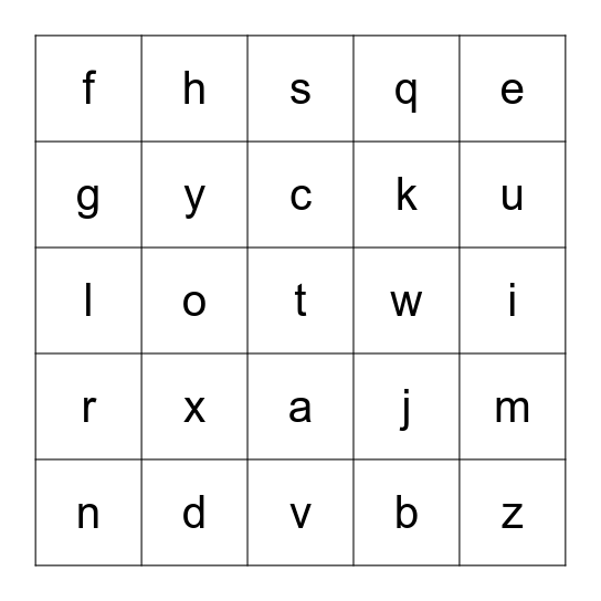 Small case ABC Bingo Card