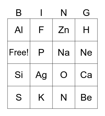 Periodic Table Bingo Card