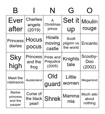 Emma Approved Movies Bingo Card