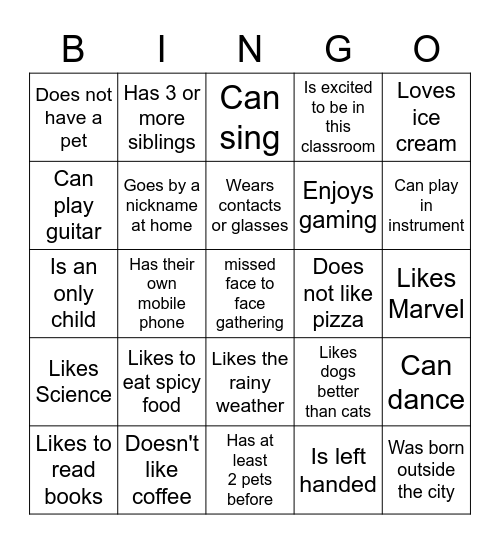 Get to know Bingo Card