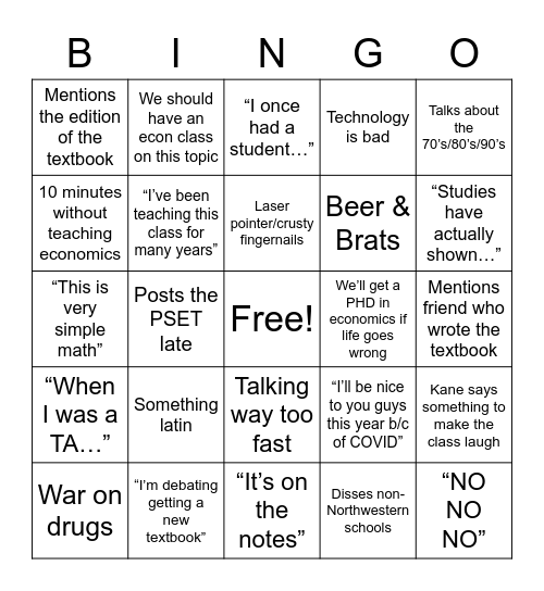 Eric Bingo Card