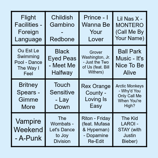 The Prince Music Bingo - Round #2 Bingo Card