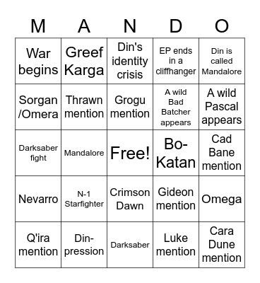 BOBF CHAPTER FIVE Bingo Card