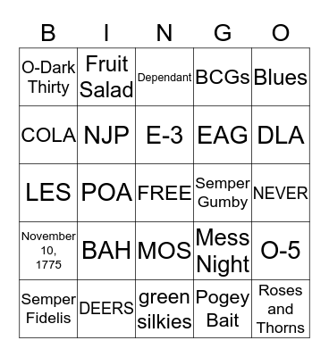 Marine Corps Bingo Card