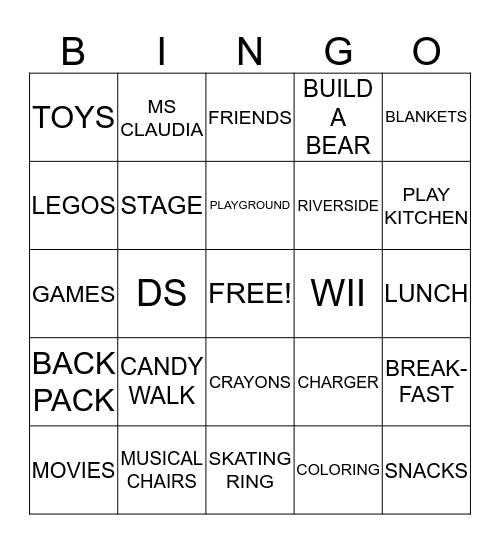 THINGS ASSOCIATED WITH RES DAYCARE Bingo Card