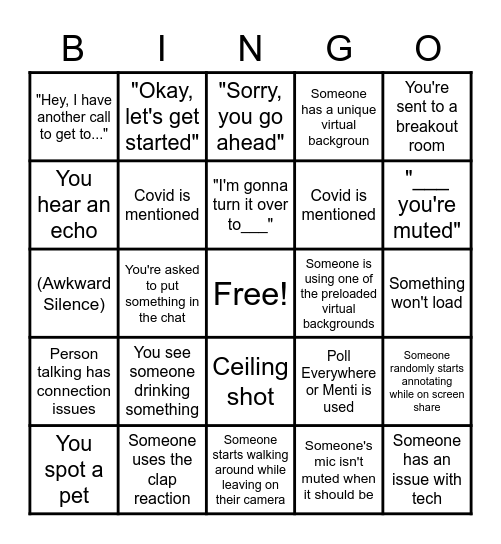 Zoom Meeting BINGO Card