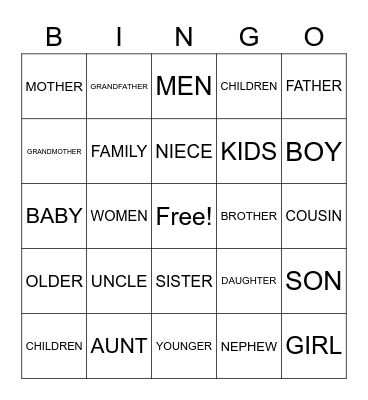 FAMILY MEMBERS Bingo Card