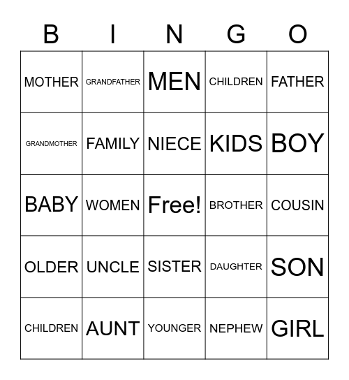 FAMILY MEMBERS Bingo Card