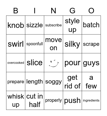 Cooking with Buddy Bingo Card