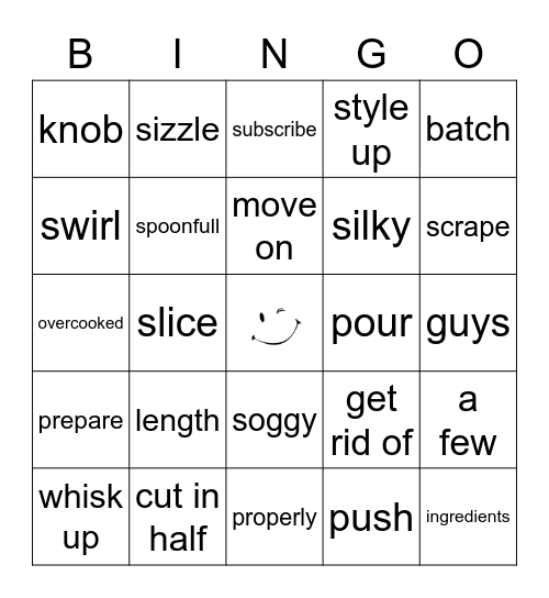 Cooking with Buddy Bingo Card