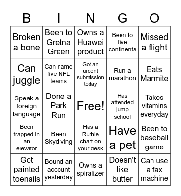 Ice Breaker People Bingo Card