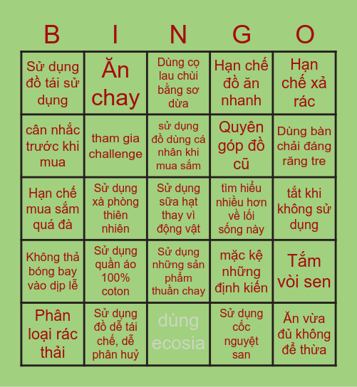 HOW TO SỐNG XANH Bingo Card