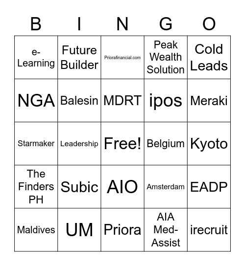 AIA Bingo Card