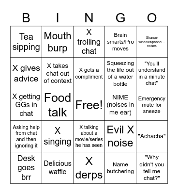 Xisuma's Livestream Bingo Card