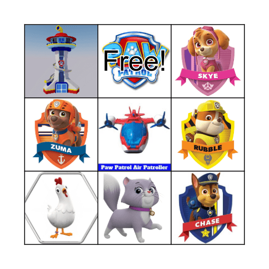 PAW PATROL BINGO Card