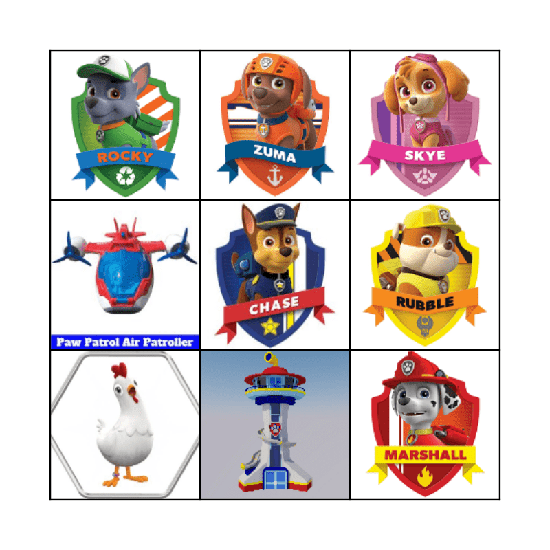 PAW PATROL BINGO Card