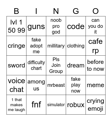 gun Bingo Card