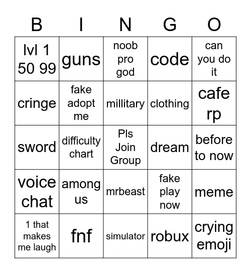 gun Bingo Card