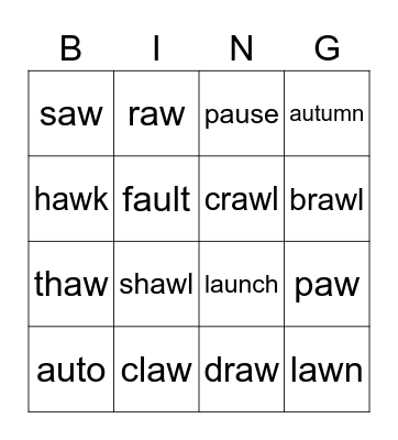 AW+AU words Bingo Card
