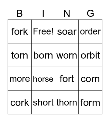 or words Bingo Card