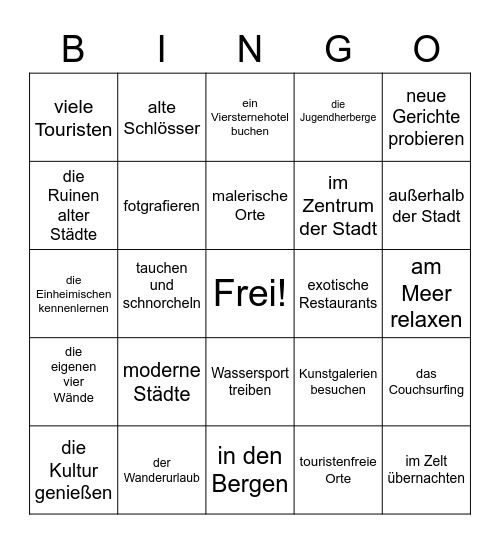 Thema: Reisen Bingo Card