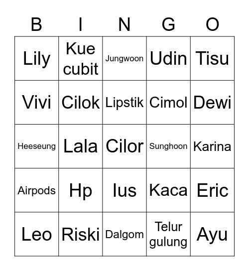 Hee Bingo Card