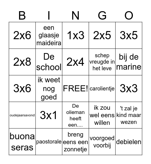 Tafelbingo - 3de leerjaar VBS Bingo Card