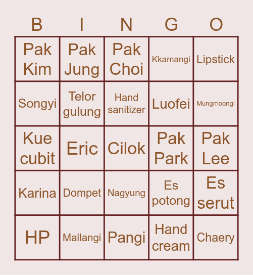 Nakko Bingo Card