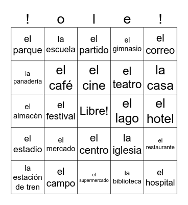 7th Grade Around the Town Bingo Card