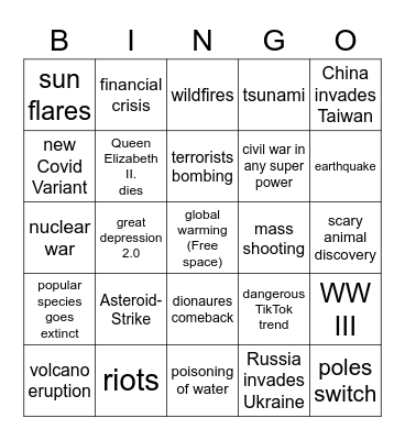 Disaster Bingo 2022 Bingo Card