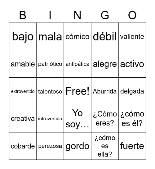 ¿cómo eres? Bingo Card