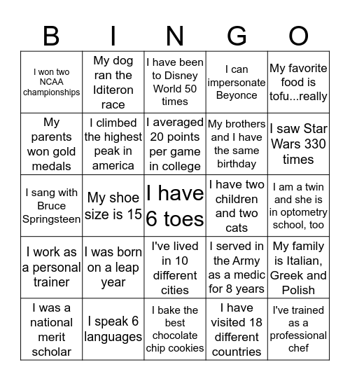 Getting to Know Each Other BINGO Card