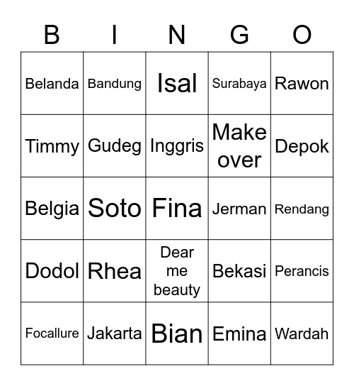 Rhea Bingo Card