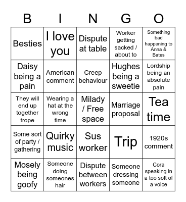 Downton Abbey Bingo Card