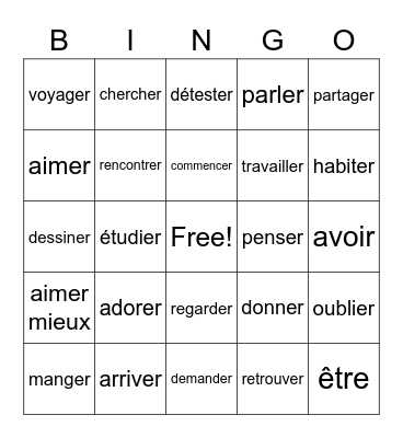French Ch. 2 Verbs Bingo Card