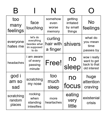 Stressed Mishka Bingo Card