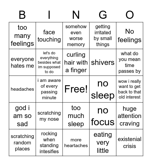 Stressed Mishka Bingo Card