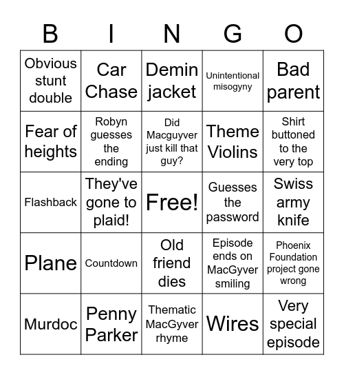 MacGyver Bingo Card