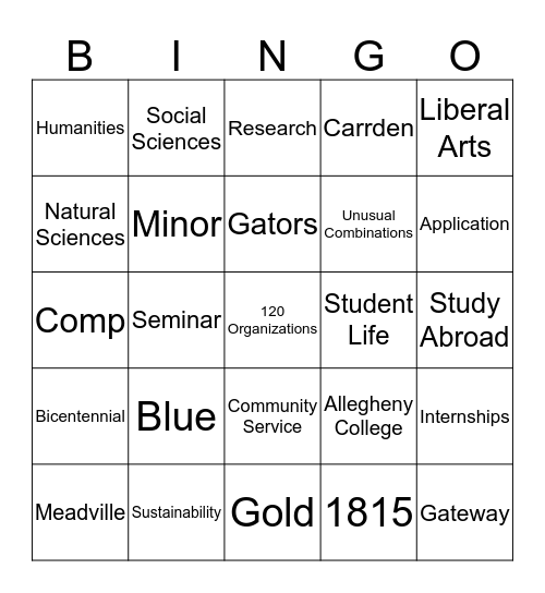 Allegheny College Bingo Card