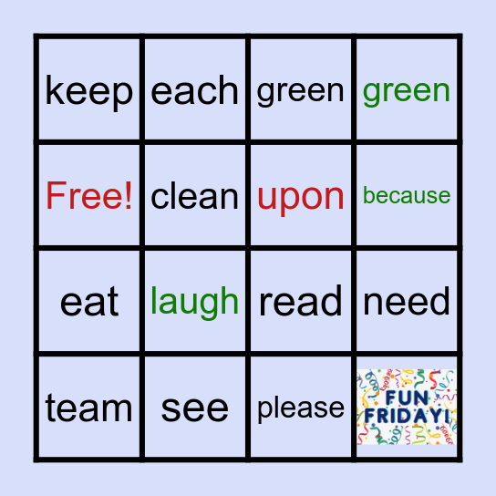 Week 20: ee & ea/ Sight Words Bingo Card