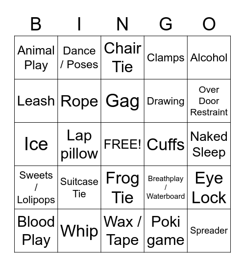 Fetish Bingo Card