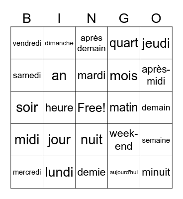 Ch. 2 Expressions de Temps Bingo Card